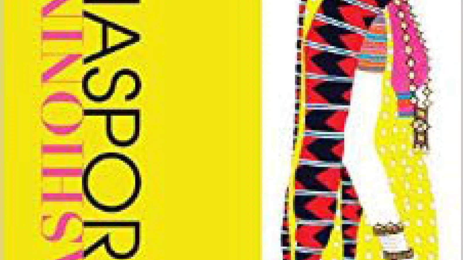 A colorful line drawing of a woman's body in a sari on the right with the words "Fashioning Diaspora" on the left on a yellow background